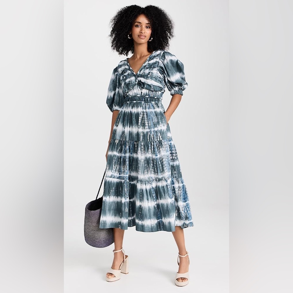 NWT Sea New York Nadia Tie Dye Puff Sleeve V Neck Dress XS